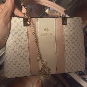 Pink and White Women's Handbag